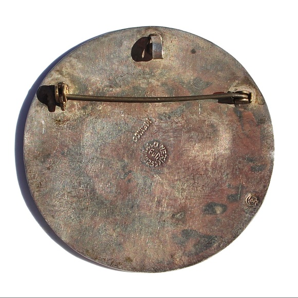 Vintage Taxco Abalone Inlay Sterling Silver Sun Pendant / Brooch Mexican Jewelry - Picture 4 of 6